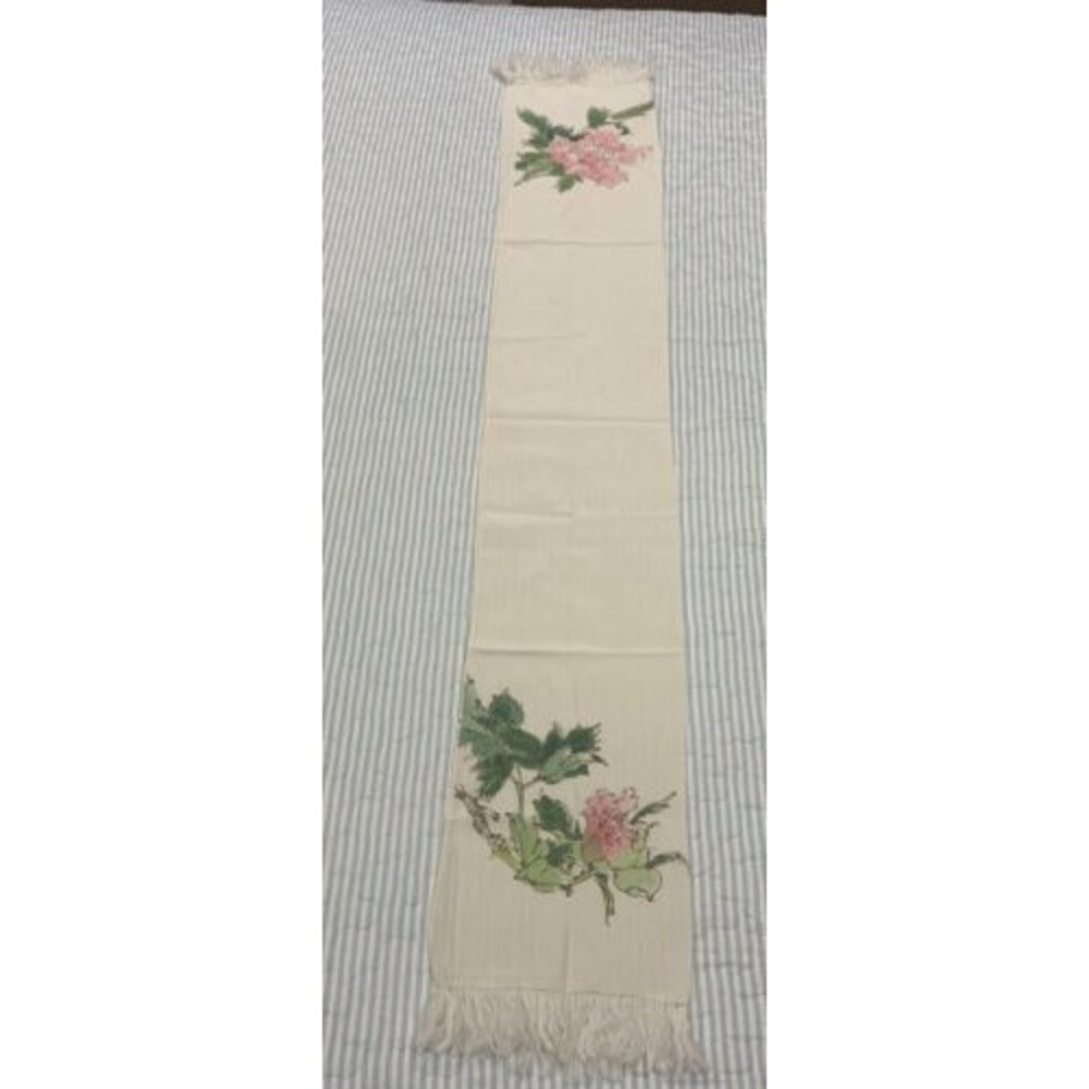 Oblong Opera Length Scarf Hand Painted Flower